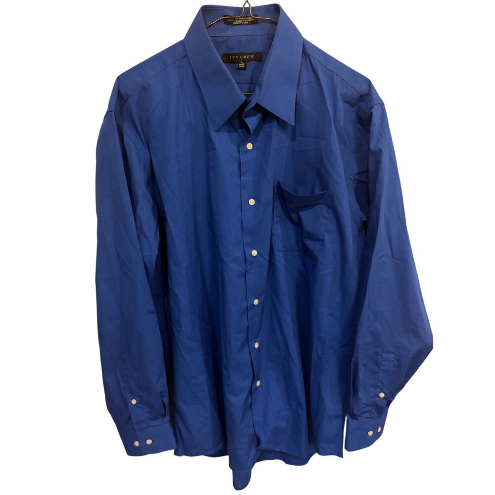 Ivy Crew Mens Long Sleeve‎ Solid Blue Dress Shirt Button Up 16-16.5 Cotton Blend